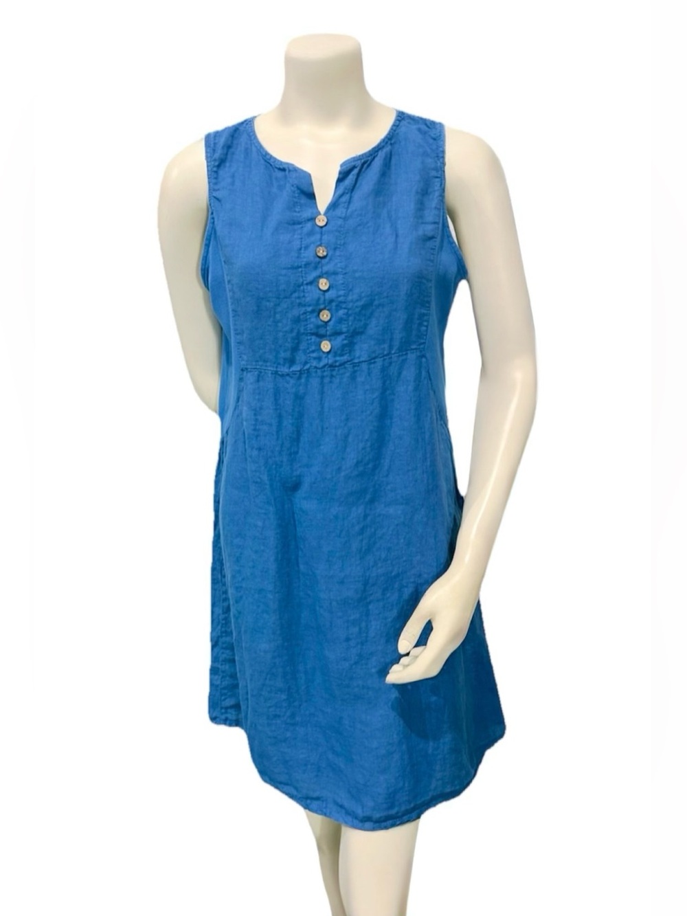 Terzo Millennio Linen Shift Dress L Blue Made in Italy Sleeveless - Picture 2 of 9